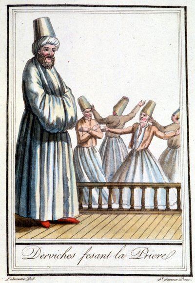 Dervisci che pregano (Dervisci rotanti) - in "Encyclopédie des voyages" di Grasset Saint Sauveur, ed. Parigi 1796 da Jacques Grasset de Saint Sauveur