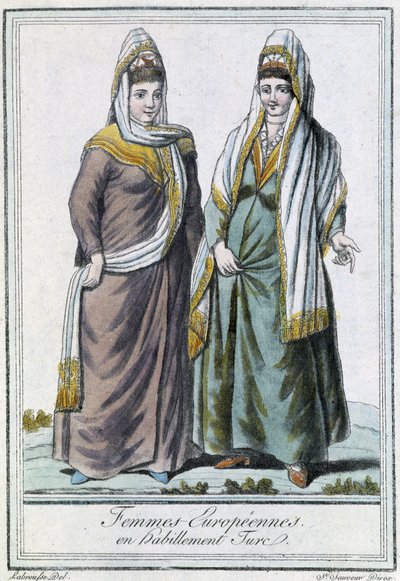 Donne europee in abbigliamento turco - in "Encyclopédie des voyages" di Grasset Saint Sauveur, ed. Parigi 1796 da Jacques Grasset de Saint Sauveur