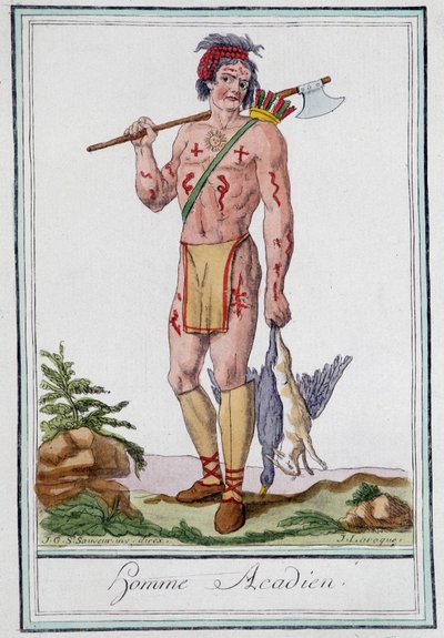 Uomo acadiano - in "Encyclopedia of Travels" di Grasset St Sauveur, ed. 1796 da Jacques Grasset de Saint Sauveur