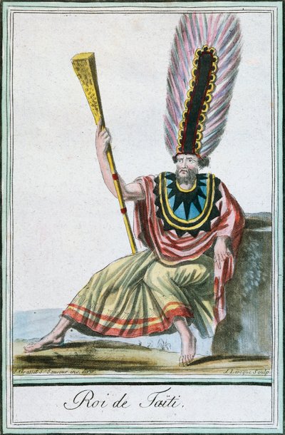 Re di Tahiti, Isole della Società, incisione a colori da un disegno di Labrousse da Encyclopedie des Voyages di Jacques Grasset de Saint-Sauveur da Jacques Grasset de Saint Sauveur