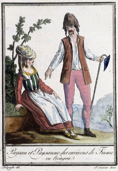 Contadino e contadina di Fiume (Croazia) - in "Encyclopedia of Travels" di Grasset St Sauveur, ed. 1796 (incisione) da Jacques Grasset de Saint Sauveur