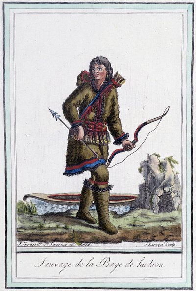 Selvaggio della Baia di Hudson (Canada) - in "Enciclopedia dei viaggi" di Grasset St Sauveur, ed. 1796 da Jacques Grasset de Saint Sauveur