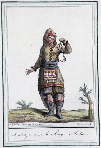Selvaggia della Baia di Hudson (Canada) - in "Encyclopedia of Travels" di Grasset St Sauveur, ed. 1796 da Jacques Grasset de Saint Sauveur