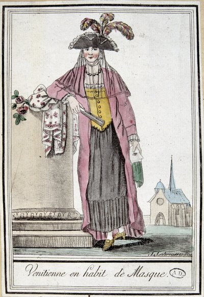 Veneziana in abito da maschera - in "Encyclopédie des voyages" di Grasset Saint Sauveur, ed. Parigi 1796 da Jacques Grasset de Saint Sauveur