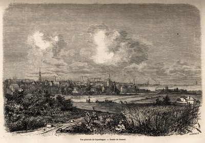 Veduta generale di Copenaghen, disegno di Jacques Guiaud, per illustrare il viaggio di J.M. Dargaud in Danimarca nel 1860. Incisione in "Le tour du monde" da Jacques Guiaud