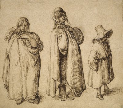 Due studi di una donna rom e un ragazzo rom con un grande cappello, c.1605 da Jacques II de Gheyn