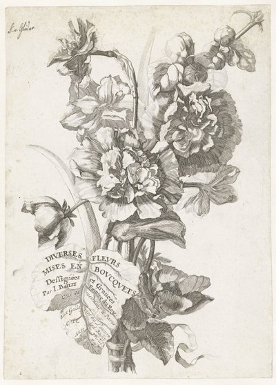Pagina del Titolo con un Mazzo di Peonie, da Diverses Fleurs mises en Boucquets, c.1670 da Jacques I Bailly