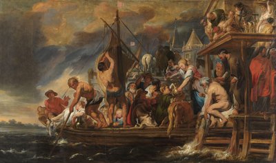 Un traghetto parte mentre San Pietro trova una moneta nella bocca di un pesce da Jacques Jordaens