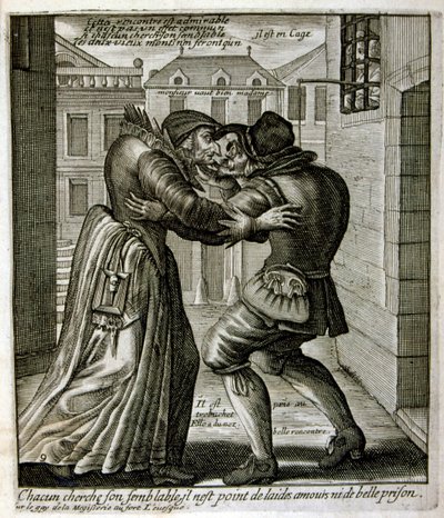 Illustrazione incisa del XVII secolo tratta da una raccolta di proverbi. Parigi 1657-1663. Di Jacques Lagniet (1620-1675). Incisore francese. Da lui provengono molte incisioni socialmente critiche e immagini di scherno, come le sue illustrazioni a volte gr da Jacques Lagniet