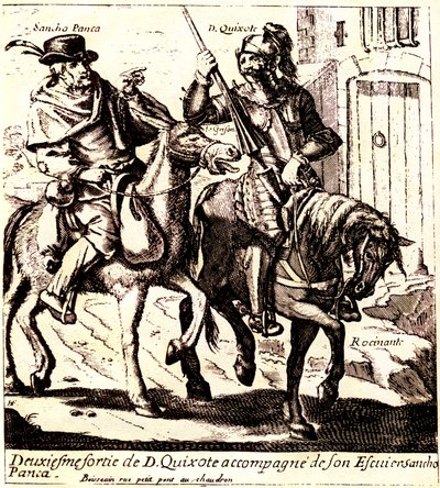 Don Chisciotte su Rossinante, accompagnato da Sancho Panza sul suo asino Grison, verso il 1640 (illustrazione) da Jacques Lagniet