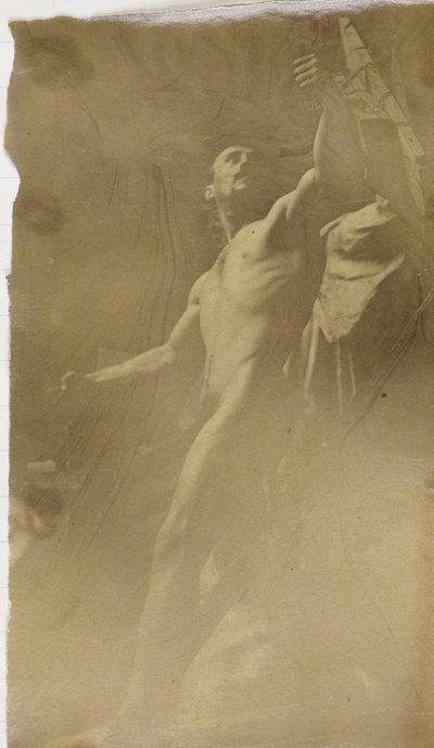 Studio di un modello maschile nudo con la mano su una struttura, visto dal basso, nello studio di Jacques de Lalaing da Jacques Lalaing (attributed to)