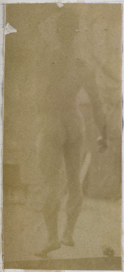 Studio di un modello maschile nudo, in piedi e visto di schiena, nell