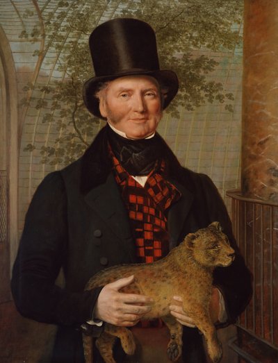 Ritratto di Edward Cross con un cucciolo di leone, 1838 da Jacques Laurent Agasse