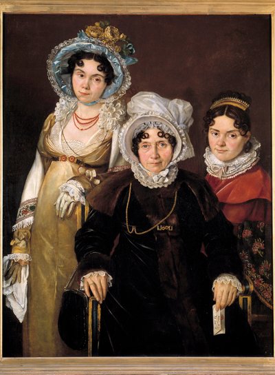 Ritratto di Madame de Tangry e delle sue figlie. Dipinto della scuola francese del XIX secolo, realizzato dopo il 1816. Dipinto originariamente da Jacques Louis (attr.to) David