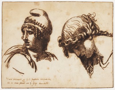 Una testa di donna e una testa preferita da Jacques Louis David