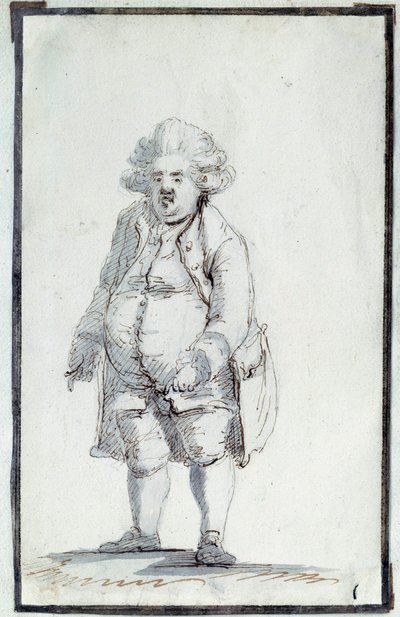 Rivoluzione Francese: "Caricatura di Mirabeau-Tonneau" André Boniface Louis Riquetti (1754-1792), Visconte di Mirabeau, noto come "Mirabeau-Tonneau" (Mirabeau Tonneau) fu soprannominato il barile a causa della sua corpulenza. Disegno a inchiostro marrone d da Jacques Louis David