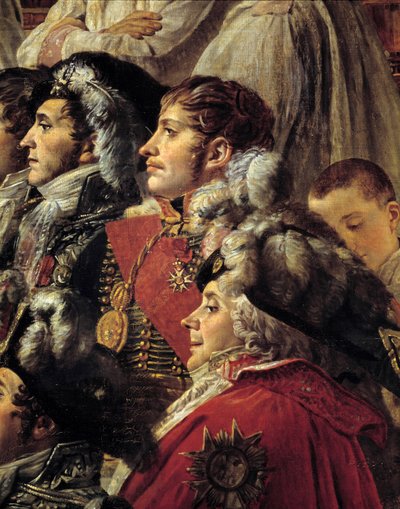 Il Rito di Napoleone. Dettaglio che rappresenta Auguste Jean-Gabriel de Caulaincourt (1777-1809), Eugene Rose de Beauharnais detto Principe Eugenio (1781-1824), e Charles Maurice de Talleyrand-Perigord detto Talleyrand (1754-1838) durante l