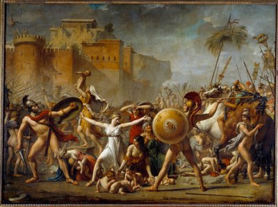 Le Sabine che intercedono tra i loro mariti romani (a destra) e i loro fratelli sabini (a sinistra) mostrando loro i figli da Jacques Louis David
