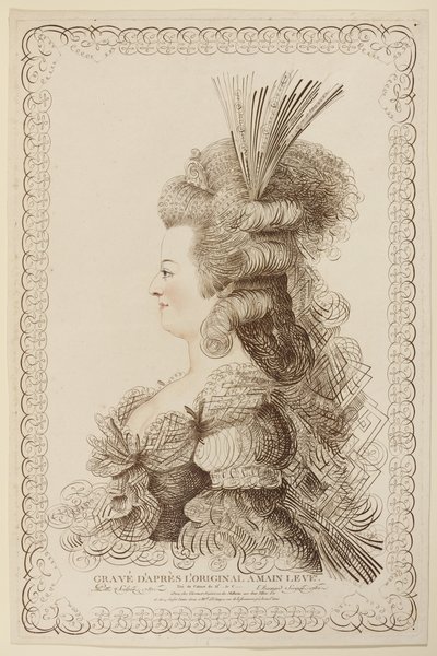 Ritratto calligrafico di Maria Antonietta, 1787 da Jacques Louis Petit