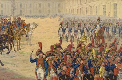 Prima rassegna della guardia consolare sul campo di parata al Palazzo delle Tuileries da Jacques Marie Gaston Onfray de Breville (Job)