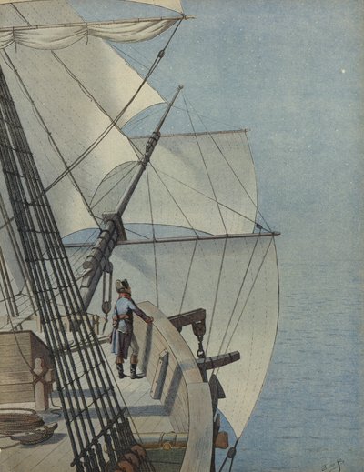 Napoleone Bonaparte sul ponte di una nave da Jacques Marie Gaston Onfray de Breville (Job)