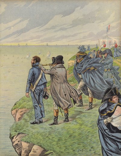 Napoleone Bonaparte che osserva la sua flotta mentre parte da Boulogne da Jacques Marie Gaston Onfray de Breville (Job)