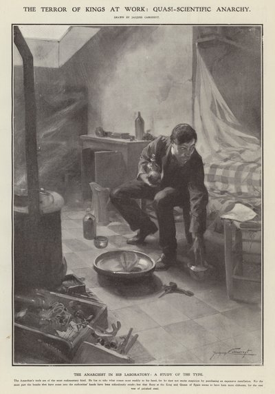 Il terrore dei re al lavoro: anarchia quasi scientifica (litografia) da Jacques Marie Omer Camoreyt