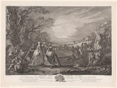 Paesaggio con quattro figure che visitano un campo militare da Jacques Philippe Le Bas