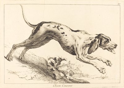 Cane che corre da Jacques Philippe Le Bas and Jean Eric Rehn after Jean Baptiste Oudry