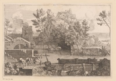 Paesaggio con lago e tre donne che lavano da Jacques Prou