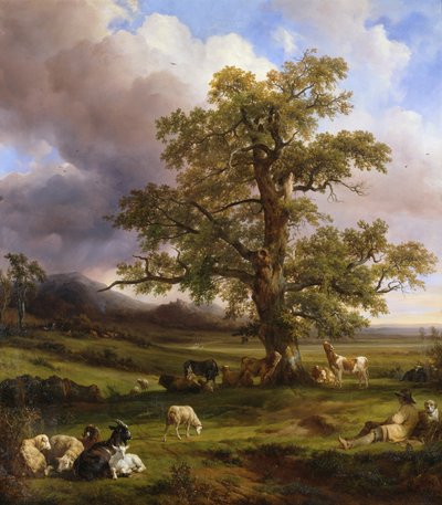 Animali che riposano intorno a una grande quercia, 1842 da Jacques Raymond Brascassat