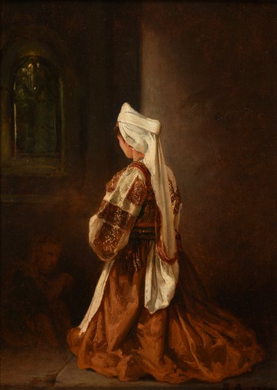 Giovane donna romana in preghiera in una chiesa da Jacques Raymond Brascassat