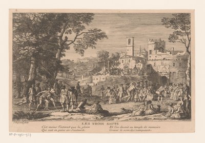 Paesaggio con gruppo di persone che guardano una gara di salto in lungo da Jacques Rigaud