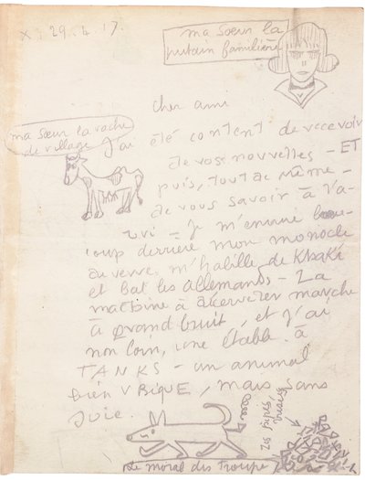 Lettera autografa con disegni da Jacques Vache