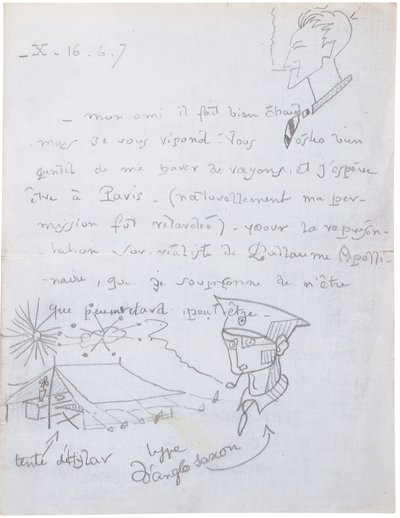 Lettera autografa con disegni da Jacques Vache