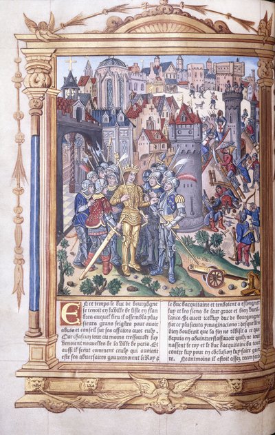 Manoscritto illuminato raffigurante un re e il suo esercito davanti a una città, 1503-04 da Jacques de Besancon