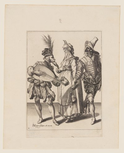 Una coppia di suonatori di liuto, da Le mascherate da Jacques de Gheyn II