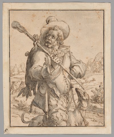 Un cacciatore con una lepre morta e un cane (studio per "Terra") da Jacques de Gheyn II