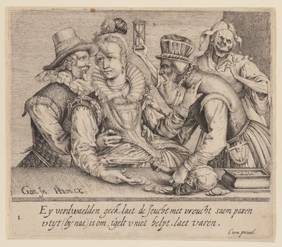 Una giovane donna tra un giovane e un vecchio, da Amanti diseguali da Jacques de Gheyn II