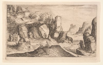 Paesaggio con grotta ed eremiti, da Paesaggi da Jacques de Gheyn II