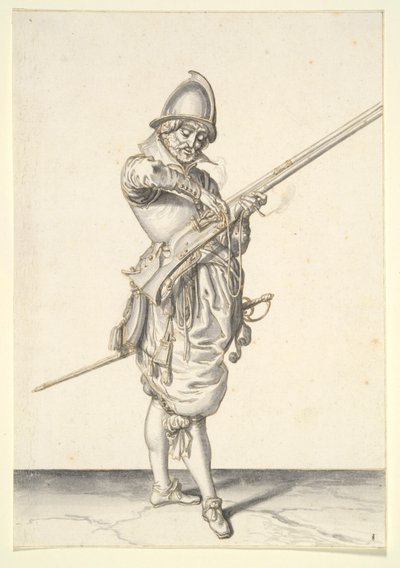 Soldato che si prepara a sparare con un caliver da Jacques de Gheyn II