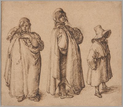 Due studi di una donna rom e di un ragazzo rom con un grande cappello da Jacques de Gheyn II