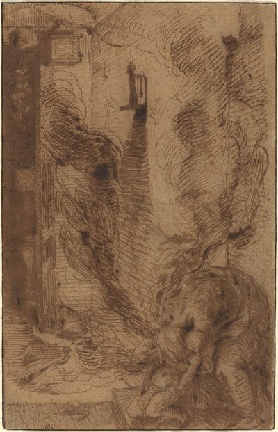 Scena di stregoneria con un vampiro [recto] da Jacques de Gheyn II