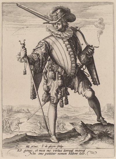 Soldato con archibugio da Jacques de Gheyn II after Hendrik Goltzius