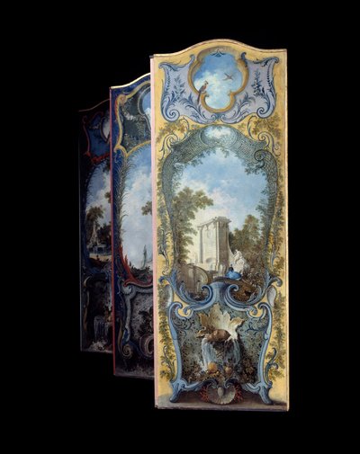 Paravento dipinto su carta marouflé da Jacques de Lajoüe