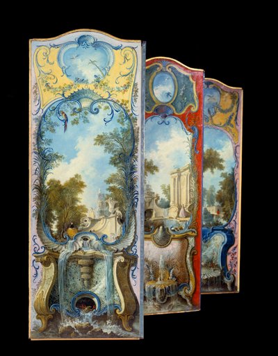 Schermo da pittura su carta marouflé da Jacques de Lajoüe
