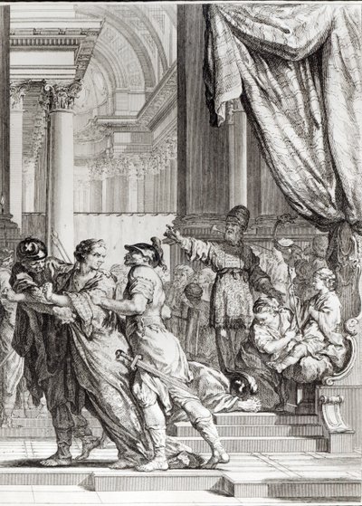 Jehoiada, Sommo Sacerdote di Gerusalemme, proclama il principe Joas re di Giuda, scena da 