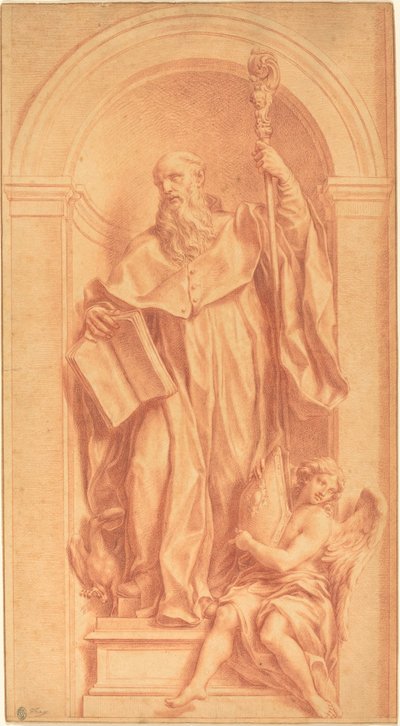 Una scultura di San Benedetto in una nicchia da Jakob Frey