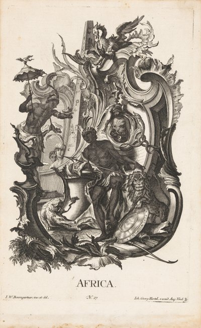 Rocaille con la personificazione del continente Africa (I quattro continenti) da Jakob Gottlieb Thelott