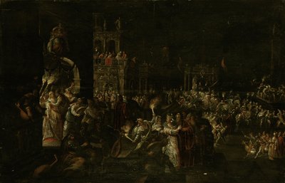 Una notte di carnevale in una piazza barocca da Jakob Isaaksz Swanenburgh